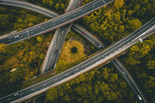Aerial view of overlapping highways