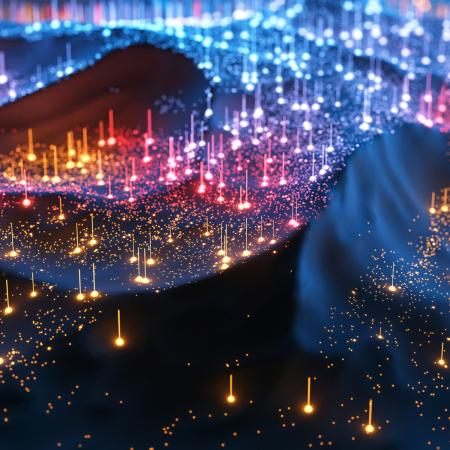 Digital landscape with illuminated pin points.